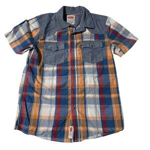 Levi’s Boys Plaid Button-Up Shirt – Short Sleeve – Size M (10–12) – 100% Cotton